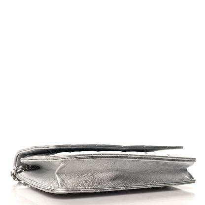 Chanel Metallic Lambskin Quilted Wallet On Chain WOC Silver 4 of 12