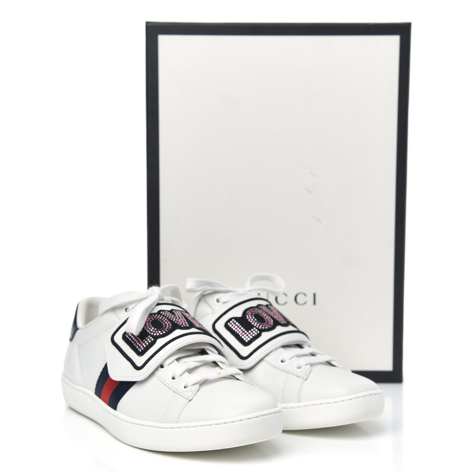 Gucci Calfskin Crystal Web LOVED Embroidered Womens Ace Sneakers 35.5 White 10 of 10