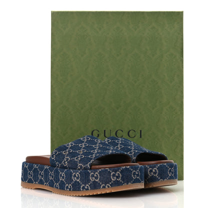 Gucci New Denim GG Monogram Angelina Platform 55mm Slide Sandals 40 Blue Tea 13 of 13