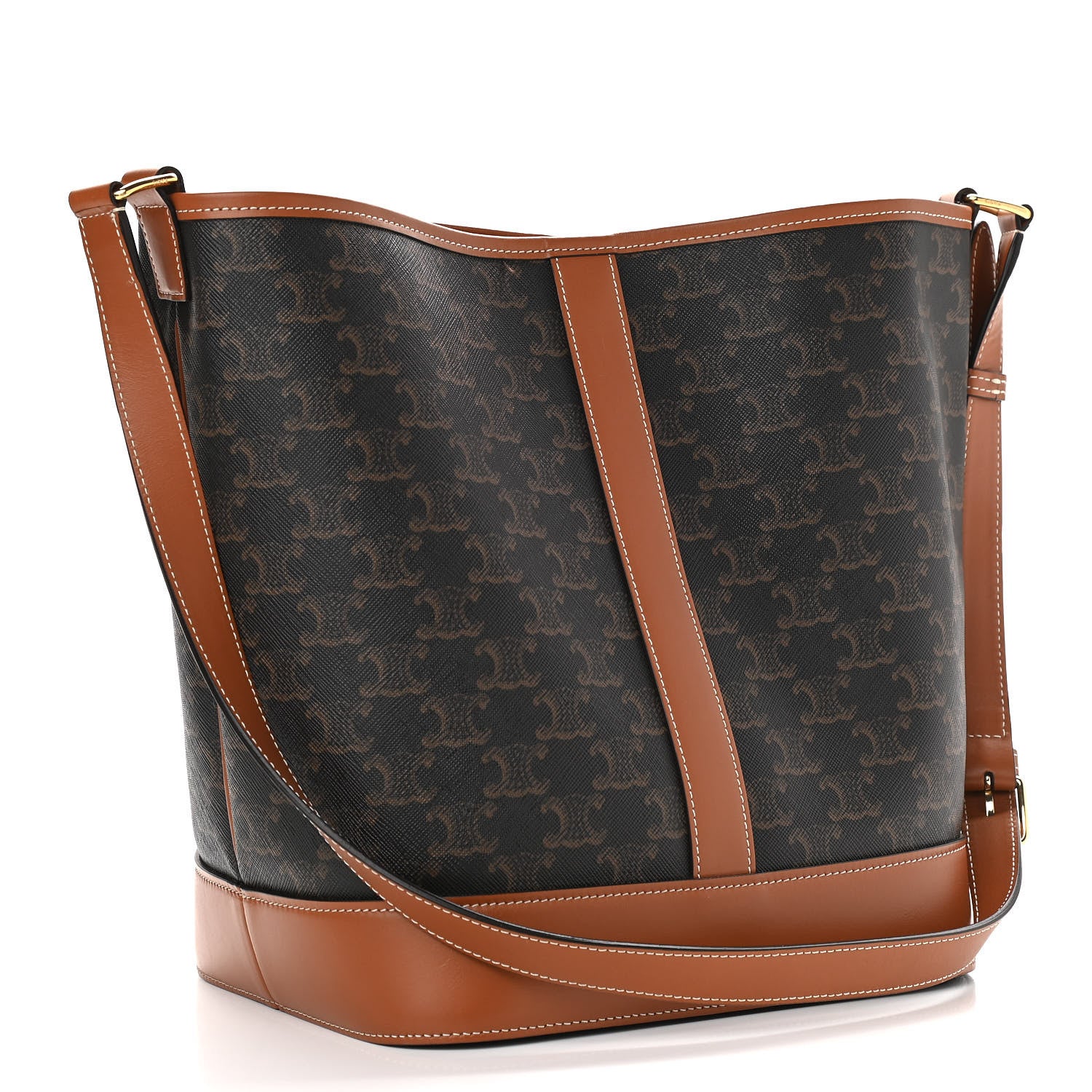 Celine Triomphe Canvas Calfskin Medium Bucket Bag Tan 3 of 11