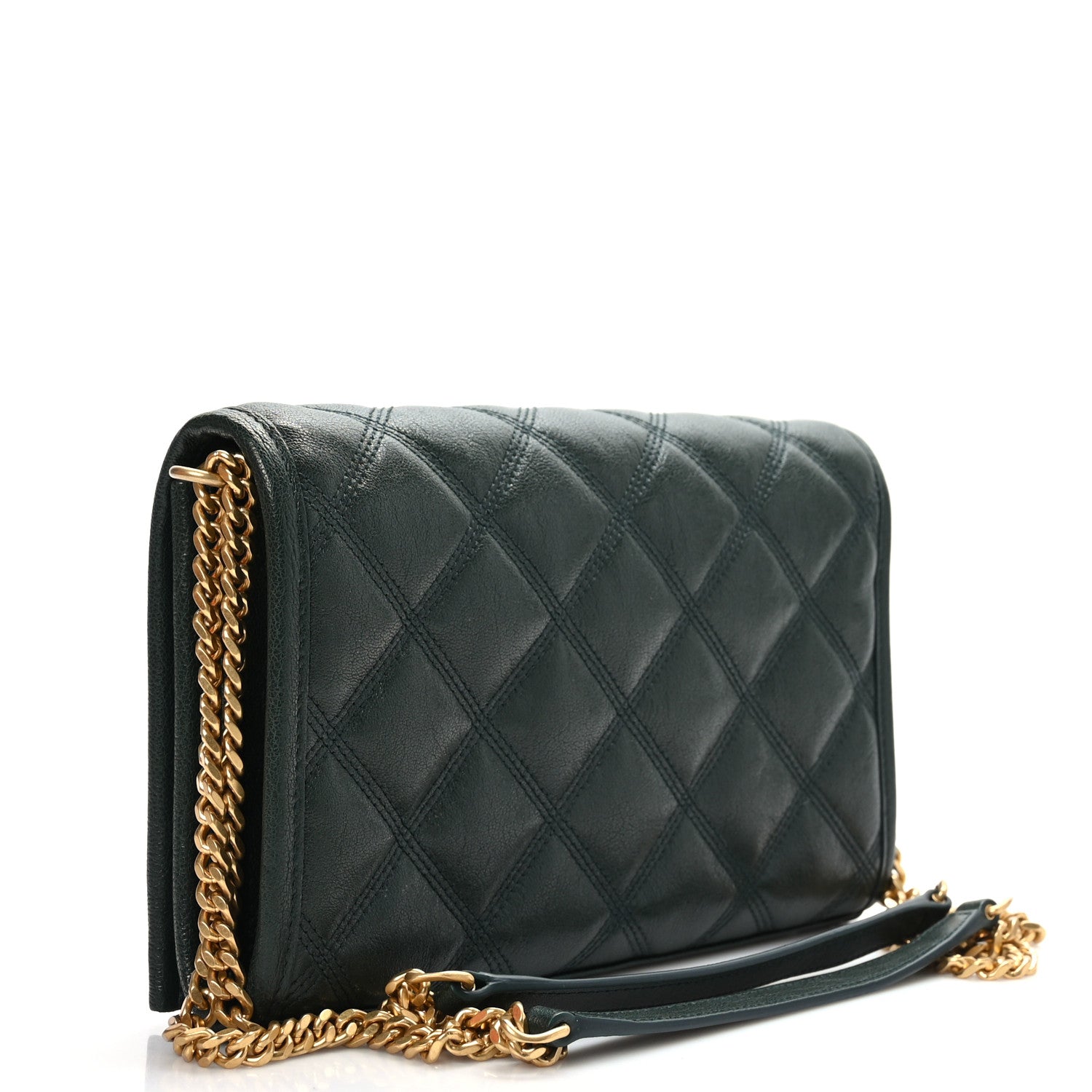 Saint Laurent Lambskin Diamond Quilted Becky Chain Wallet Vert Fonce 2 of 7