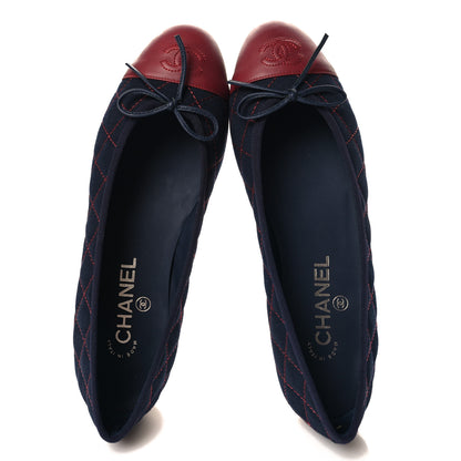 Chanel Canvas Calfskin Quilted Cap Toe CC Ballerina Flats 38.5 Navy Red 2 of 11