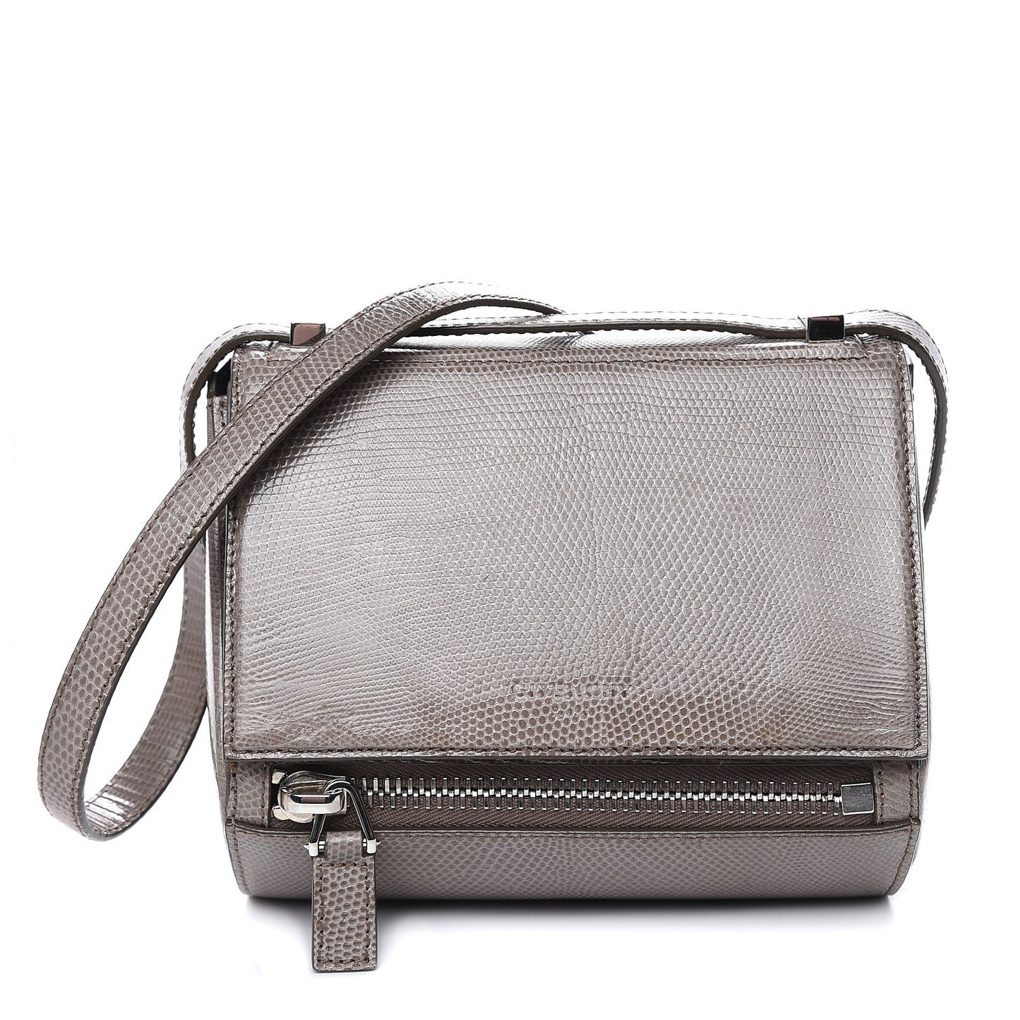 Calfskin Lizard Embossed Mini Pandora Box Crossbody Bag Mastic