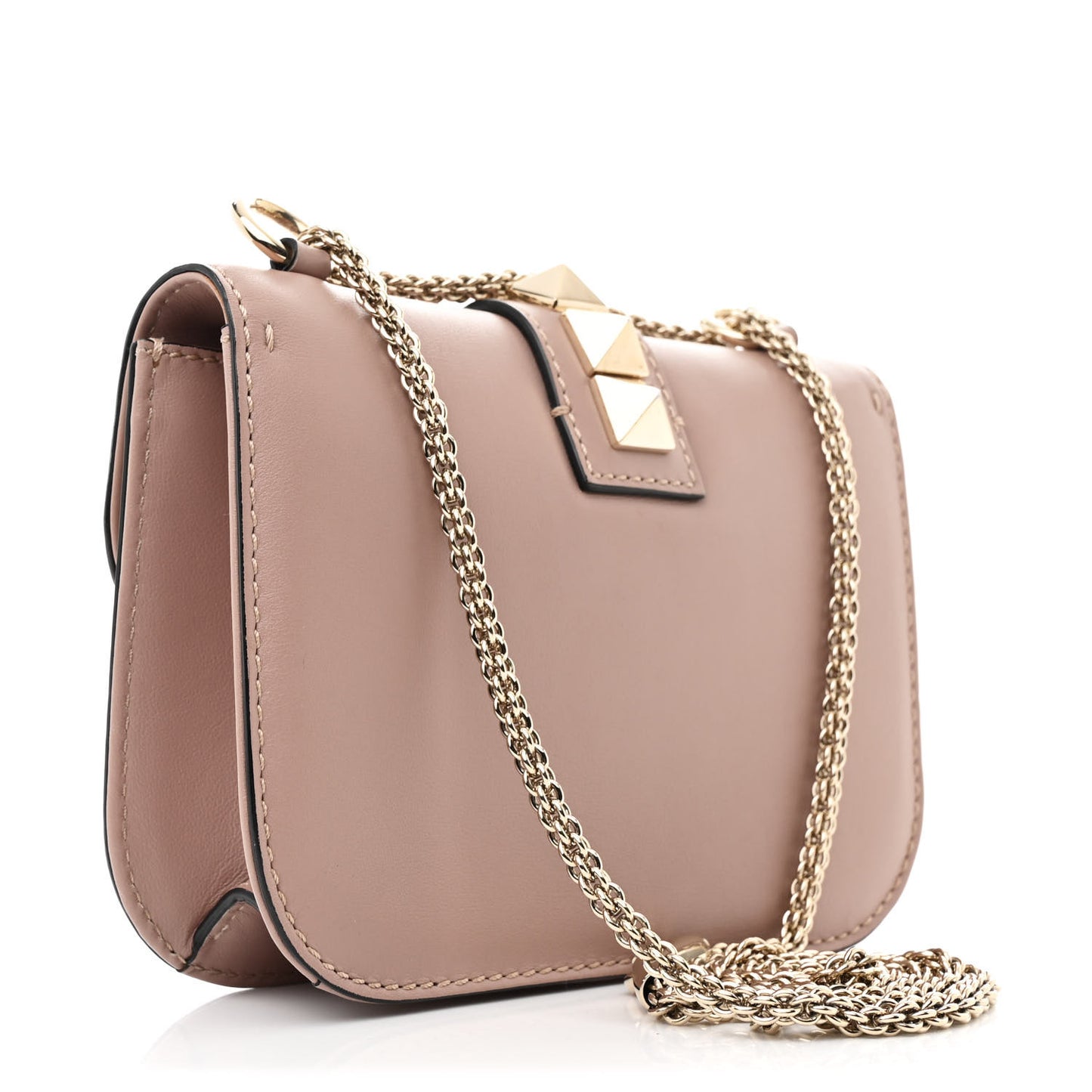 Vitello Small Glam Lock Rockstud Flap Poudre