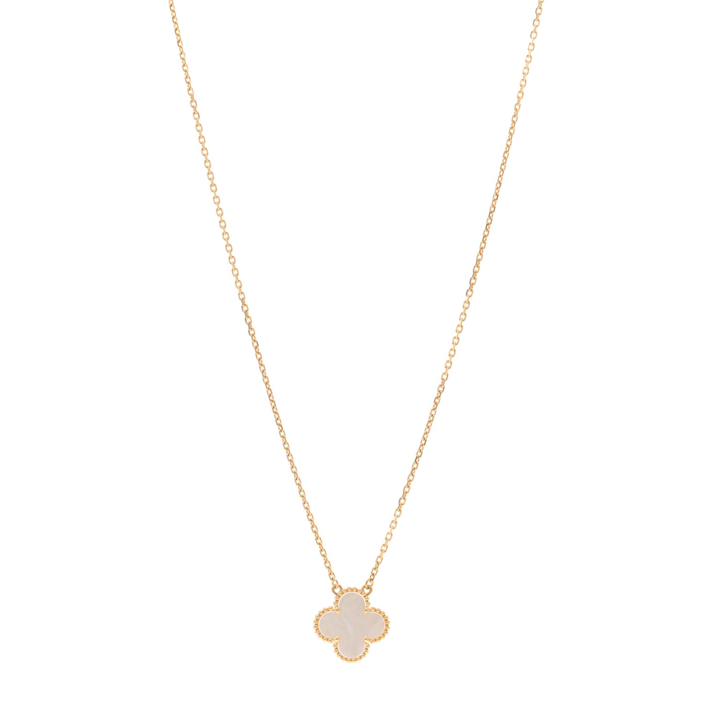 18K Yellow Gold Mother of Pearl Vintage Alhambra Pendant Necklace