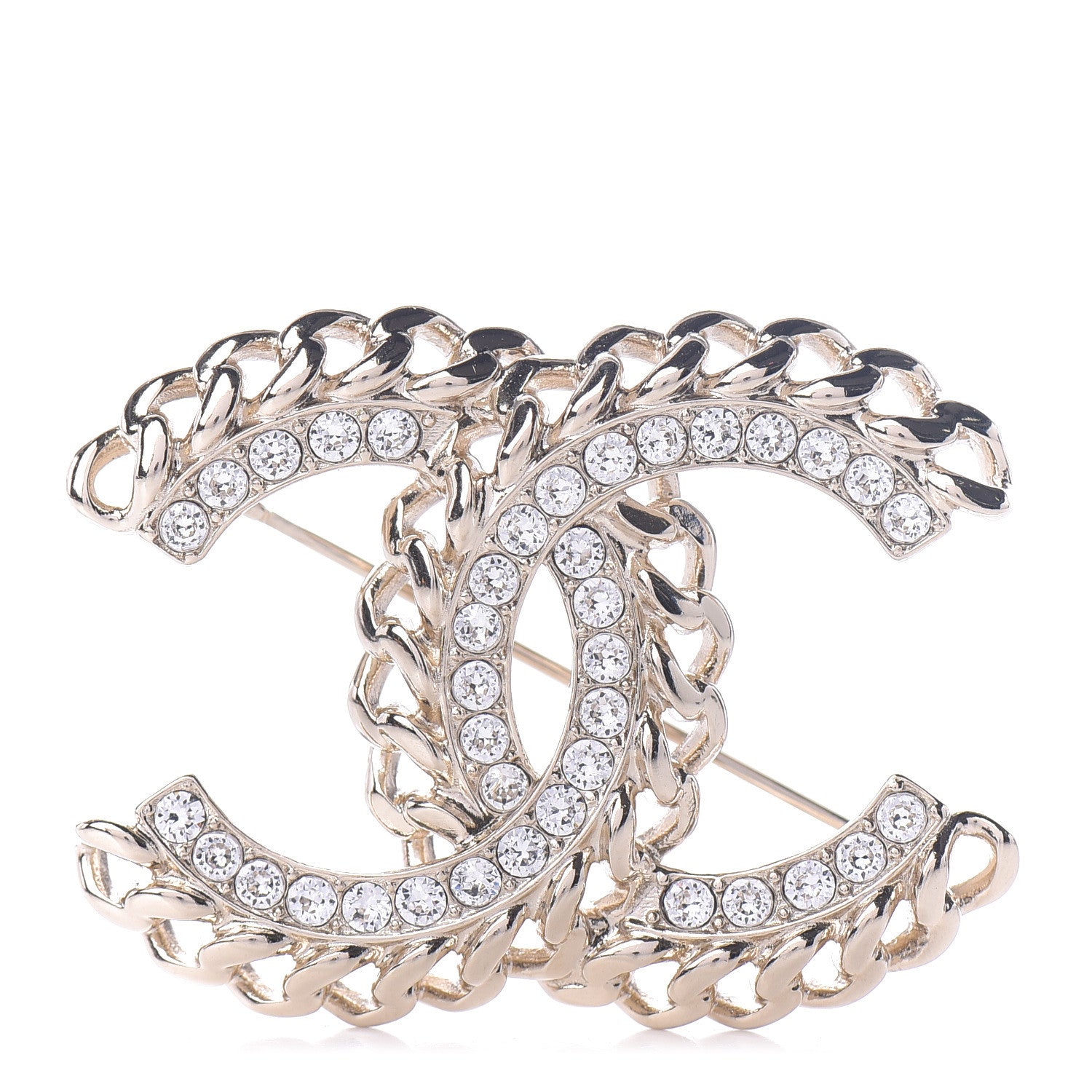 Chanel Crystal Chain CC Brooch Gold 1 of 5