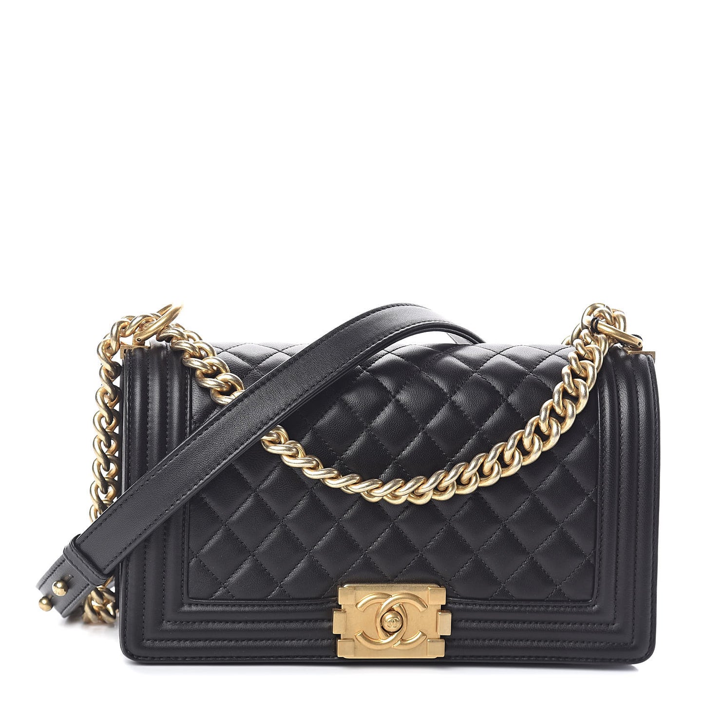 Lambskin Quilted Medium Boy Flap Black