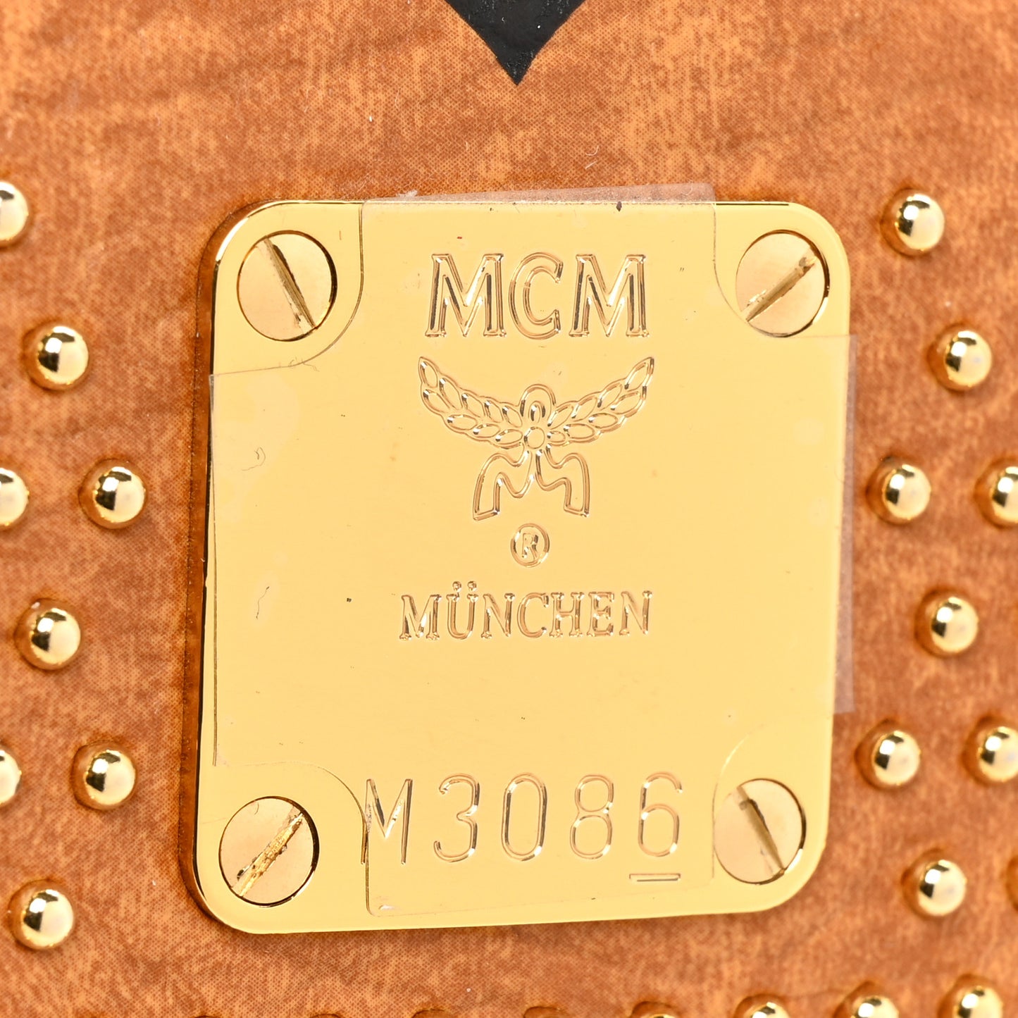 Visetos Studded Boston Satchel Cognac