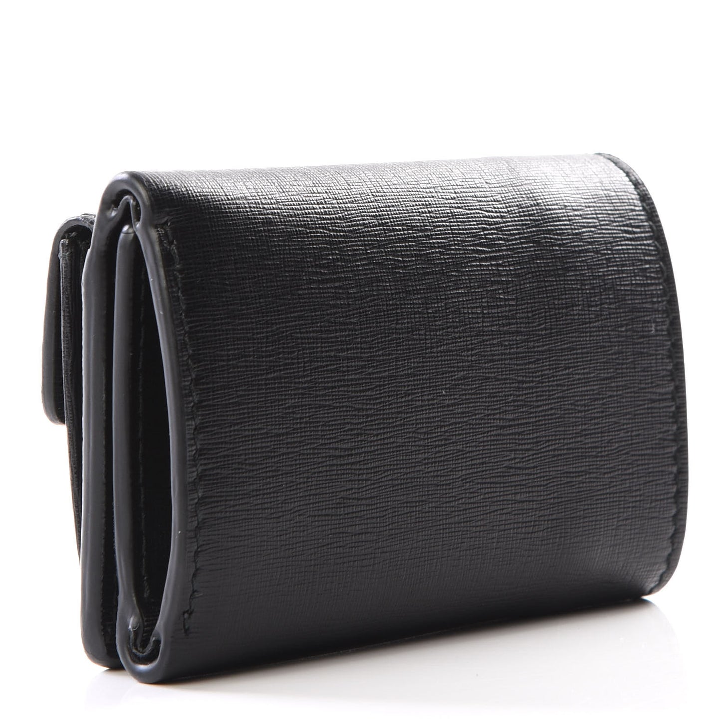 Striped Calfskin Logo Mini Wallet Black