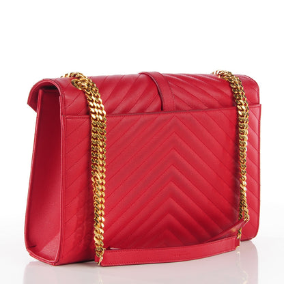 Saint Laurent Grain De Poudre Matelasse Chevron Large Monogram Satchel Lipstick Red 3 of 8
