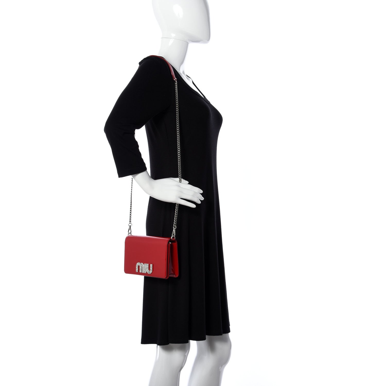 Miu Miu Patent Crystal Logo Mini Crossbody Fuoco 2 of 8