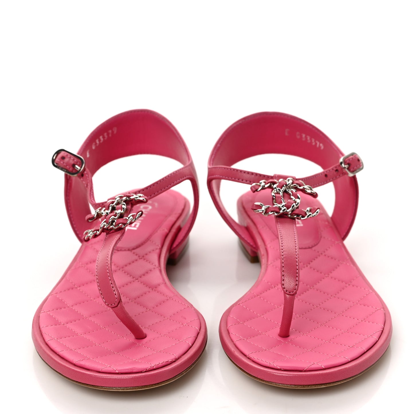 Lambskin CC Logo Thong Flat Sandals 36 Pink