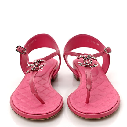 Chanel Lambskin CC Logo Thong Flat Sandals 36 Pink 2 of 9