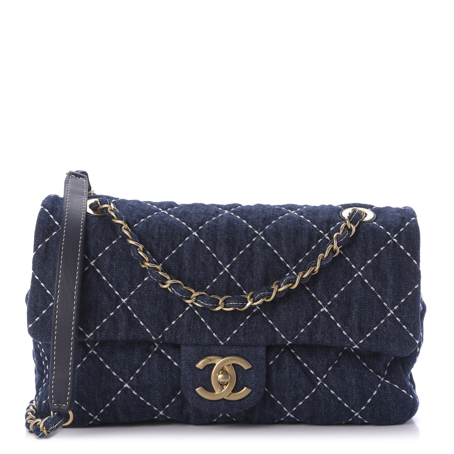 Denim Quilted Medium Denim Trip Single Flap Blue