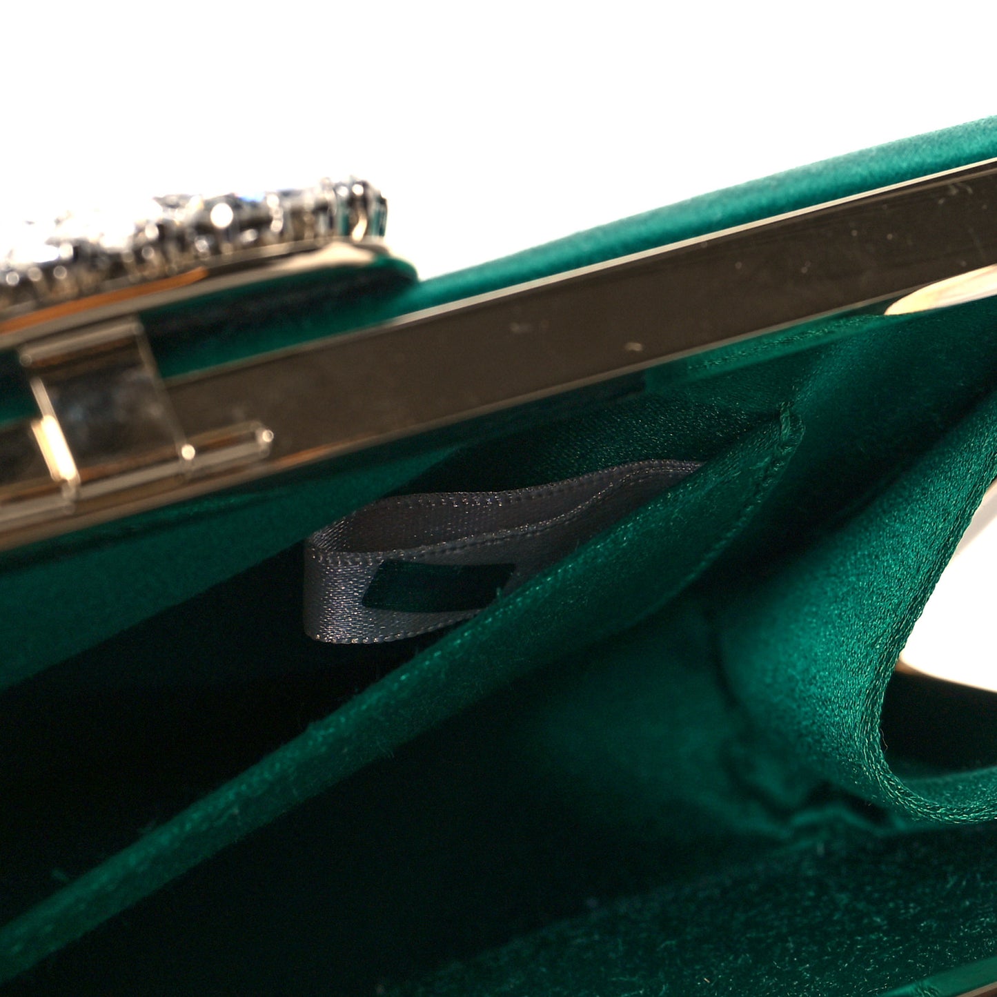 Satin Crystal Leonis Clutch Green