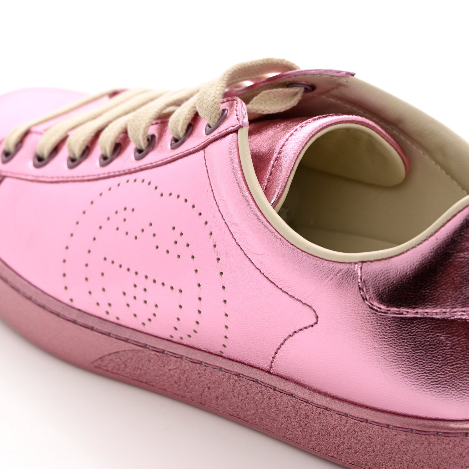 Gucci Metallic Nappa Interlocking G Perforated Womens Ace Sneakers 40 Rosa 10 of 11