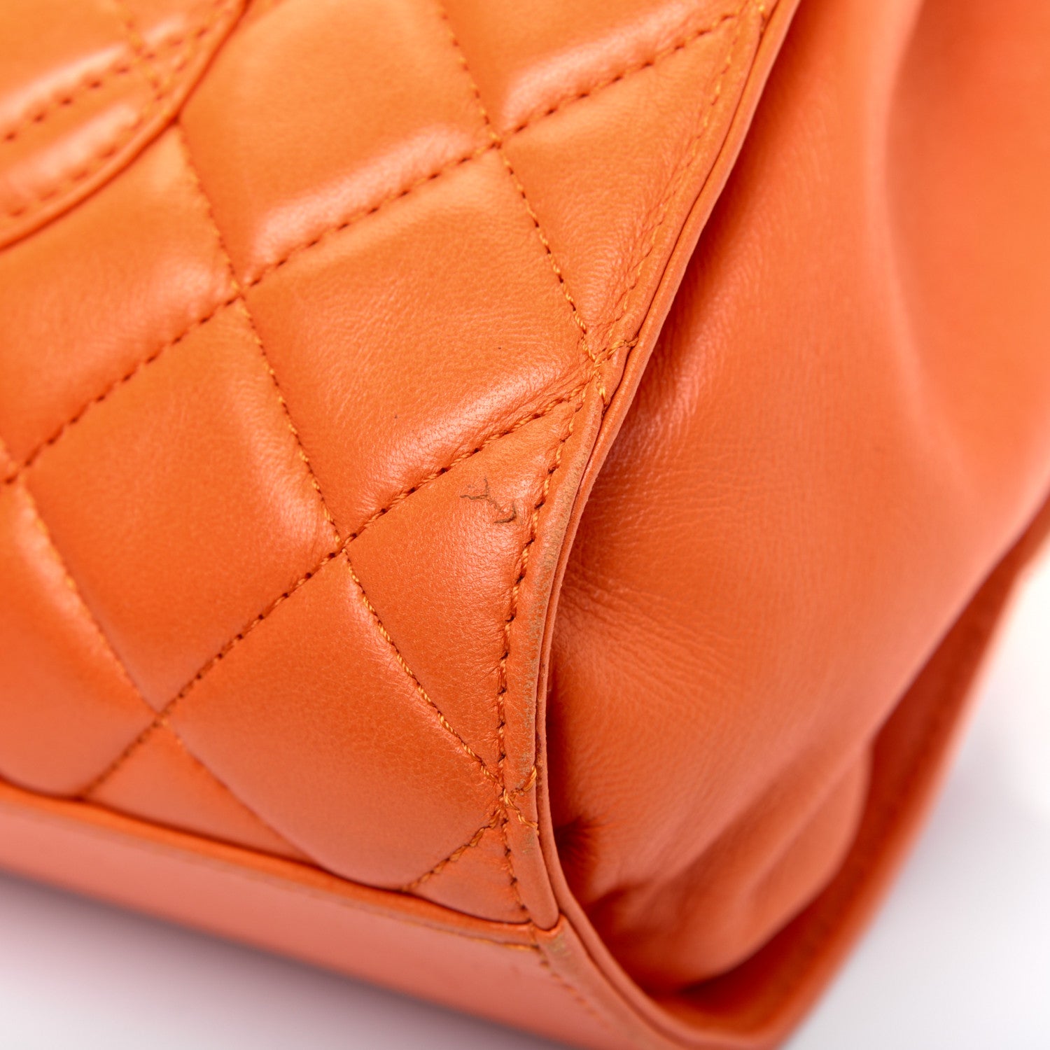 Chanel Lambskin Quilted Jumbo Grocery By Chanel Drawstring Shopping Bag Orange 21 of 24