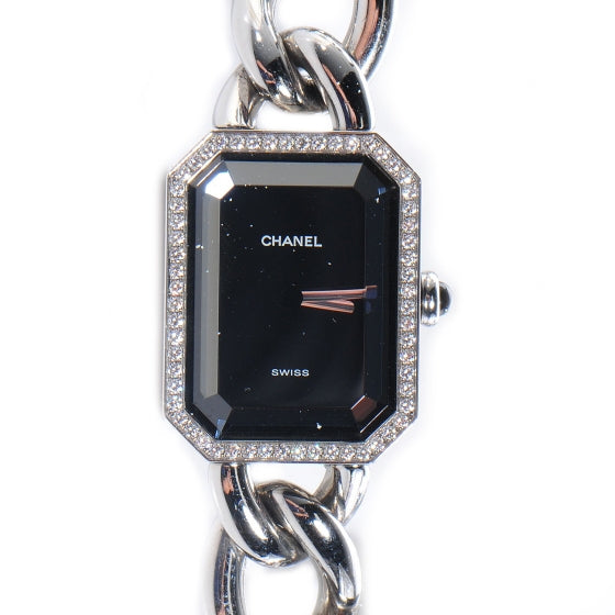 Chanel Stainless Steel Diamond Bezel 20mm Chain Premiere Quartz Watch Black S 1 of 6