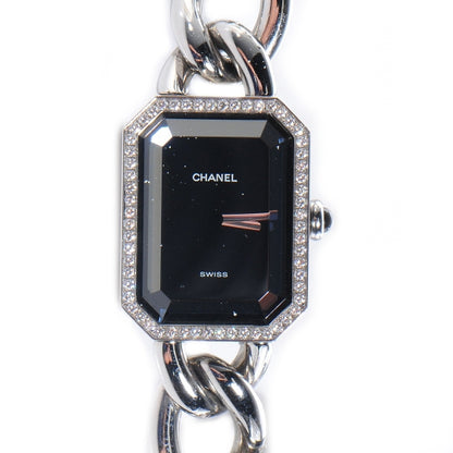 Chanel Stainless Steel Diamond Bezel 20mm Chain Premiere Quartz Watch Black S 1 of 6
