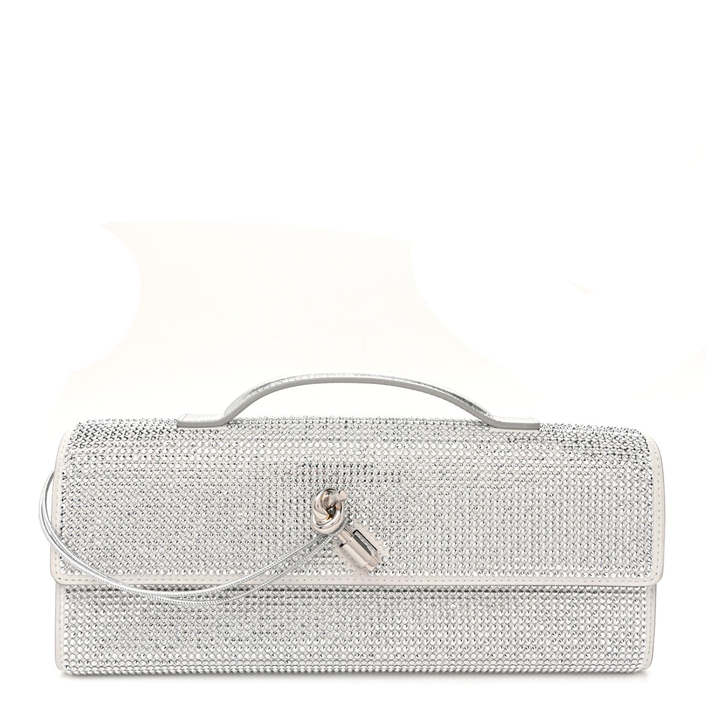 Nappa Crystal Long Andiamo Top Handle Clutch White