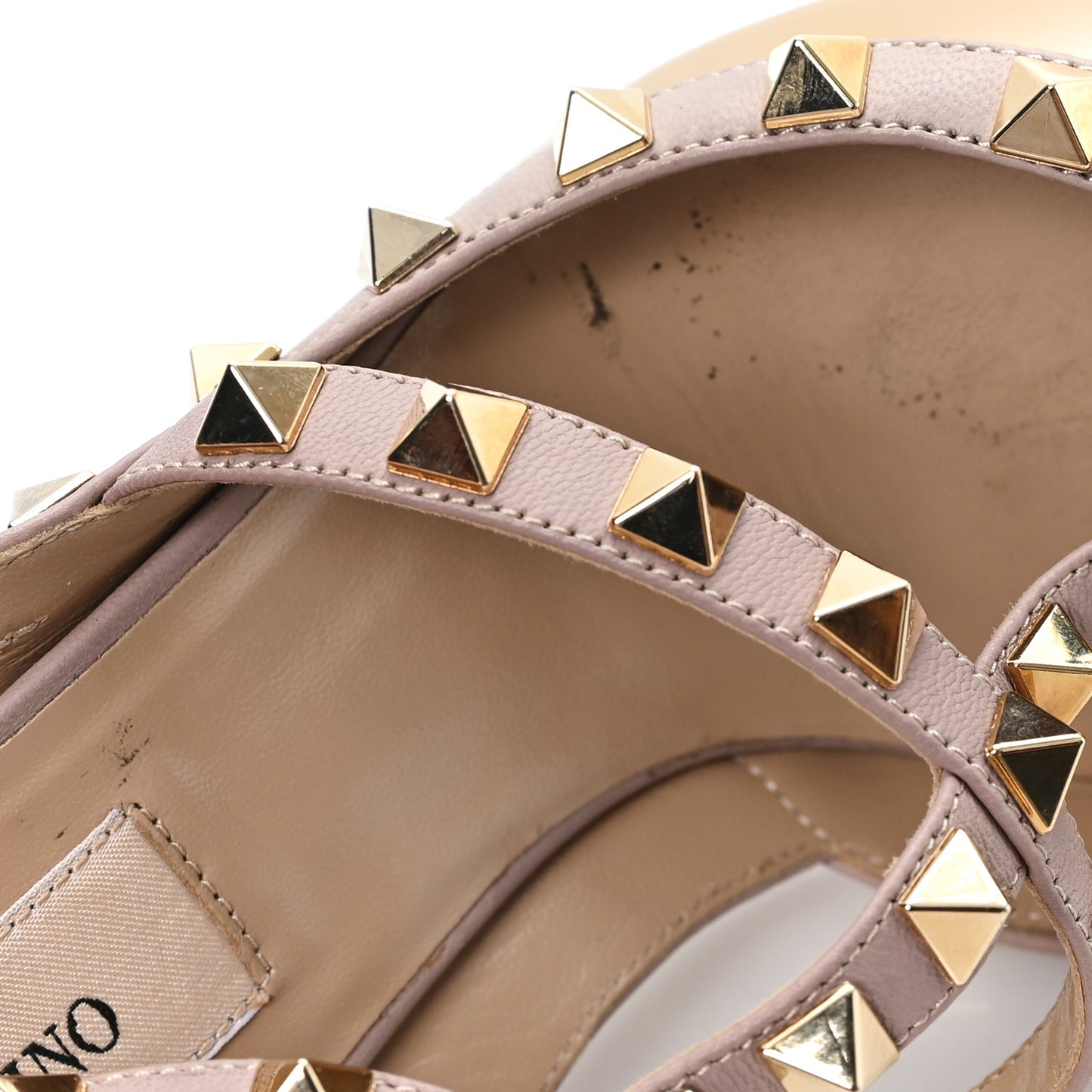 Patent Nappa Rockstud Ankle Strap 100mm Pumps 36 Camel Rose Poudre
