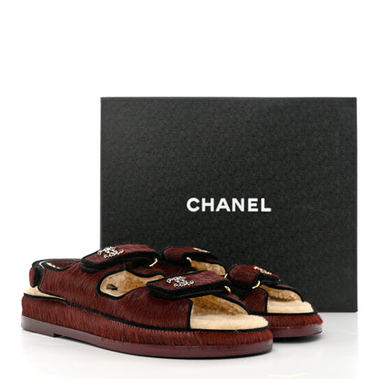 Chanel Calf Hair Suede Shearling Dad Sandals 40 Burgundy Black 9 of 9