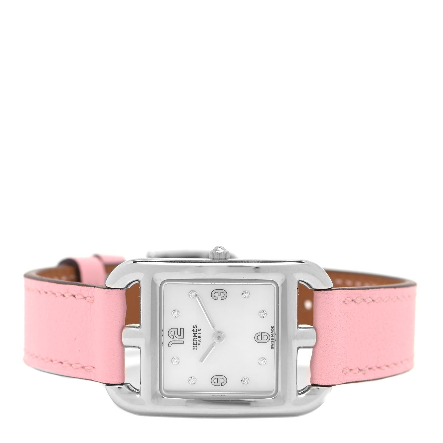 Hermes Stainless Steel Swift Diamond Mother of Pearl 23mm Cape Cod Quartz Watch Rose Sakura 2 of 5