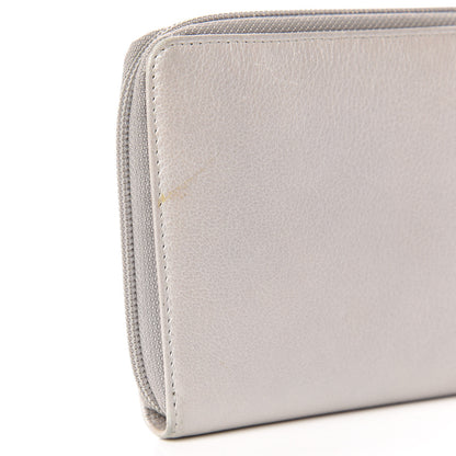 Chanel Goatskin Camellia Embossed Zip Around Wallet Silver 4 of 12