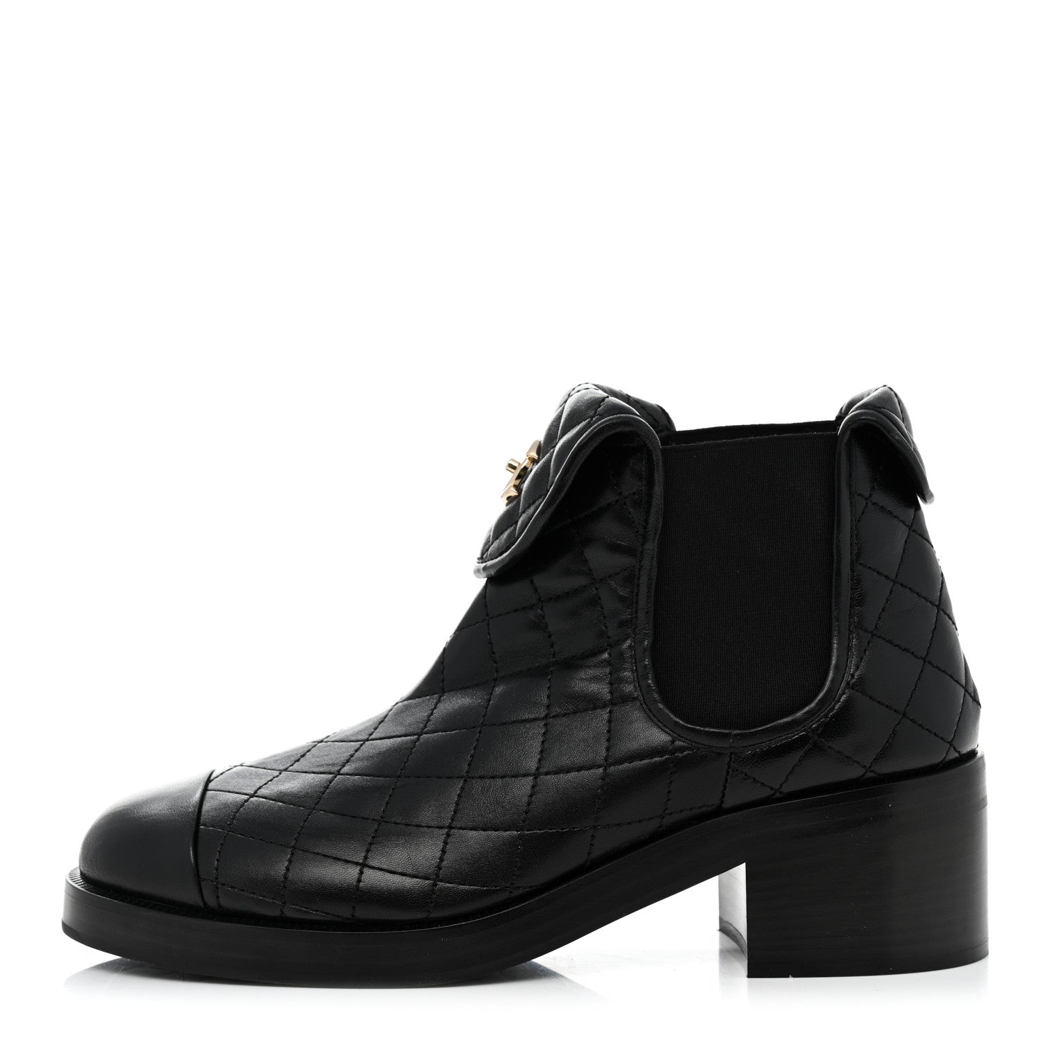 Chanel Lambskin Quilted Cap Toe CC Turnlock Booties 39.5 Black 1 of 8