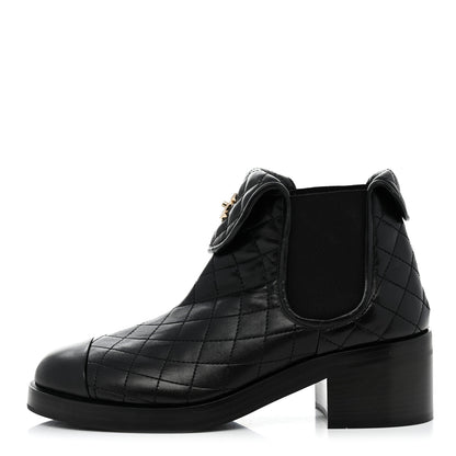 Chanel Lambskin Quilted Cap Toe CC Turnlock Booties 39.5 Black 1 of 8