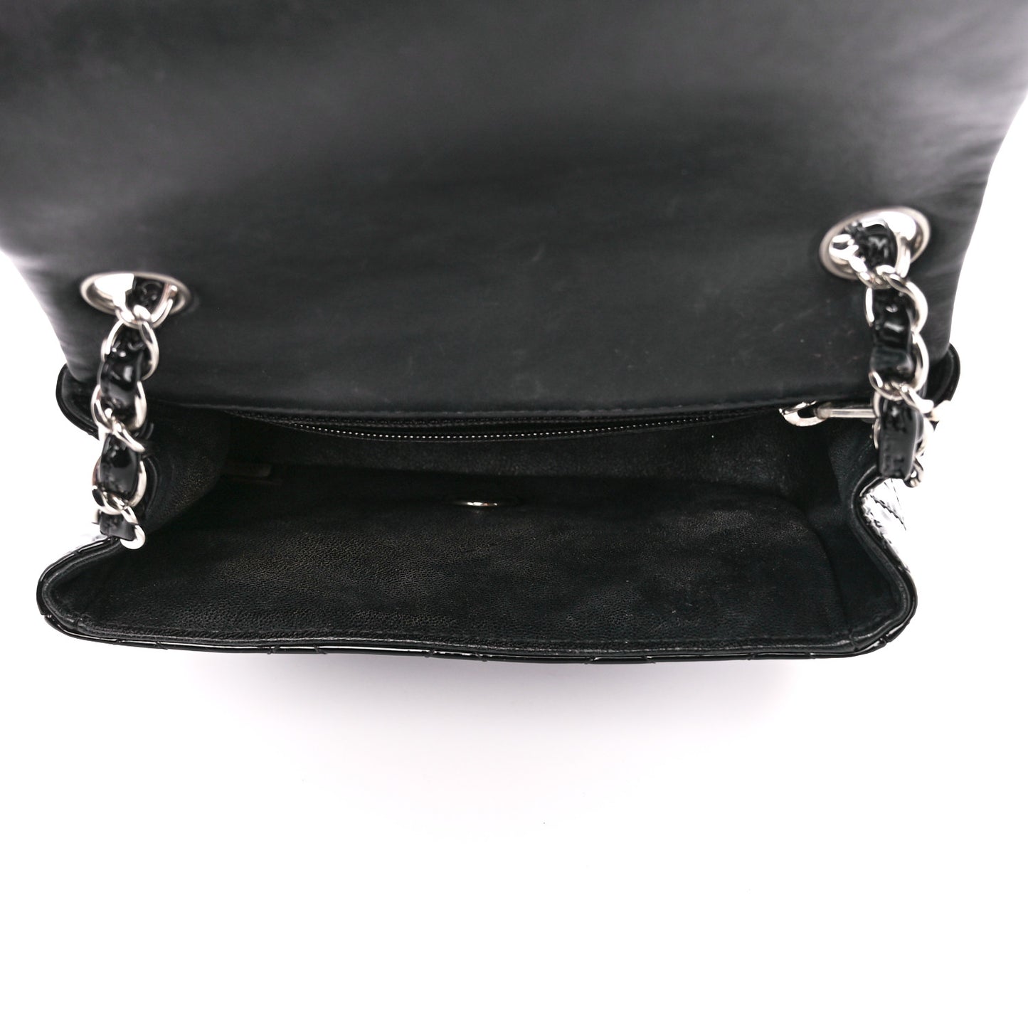 Patent Calfskin Quilted Mini Square Flap Black