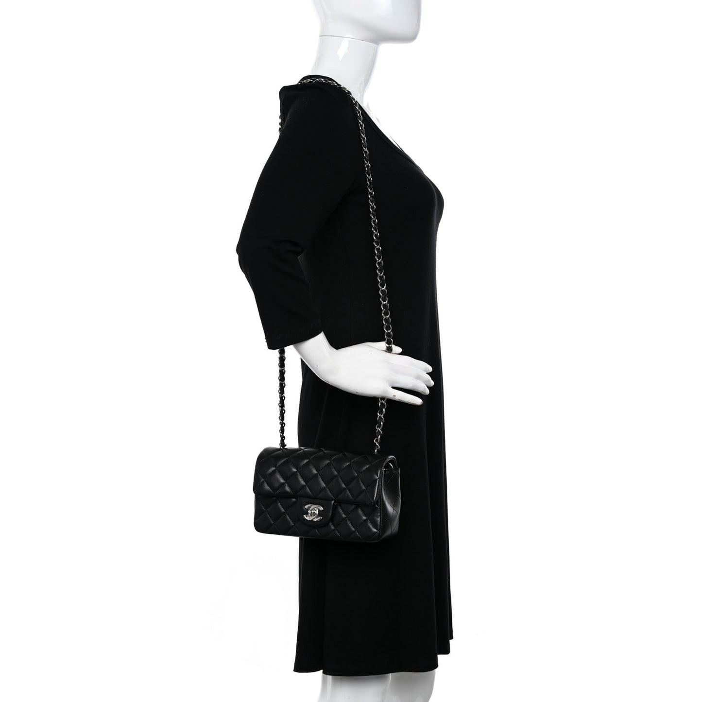 Lambskin Quilted Mini Rectangular Flap Black
