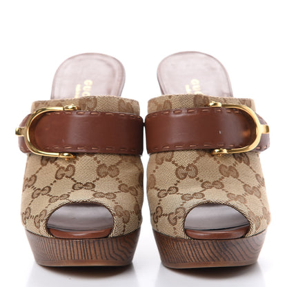 Gucci Monogram Washed Soft Calfskin Platform High Heel Slides 36 Beige Ebony Marrone 2 of 12