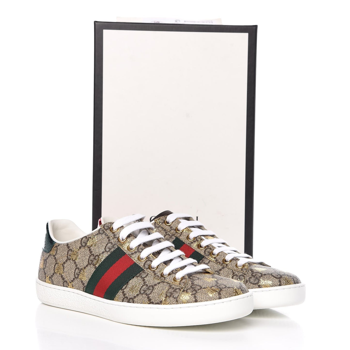 GG Supreme Monogram Bees Ayers Web Womens Ace Sneakers 36.5 Beige Oro Green Red