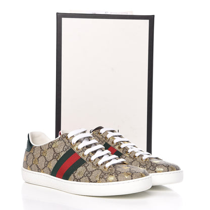 Gucci GG Supreme Monogram Bees Ayers Web Womens Ace Sneakers 36.5 Beige Oro Green Red 9 of 9