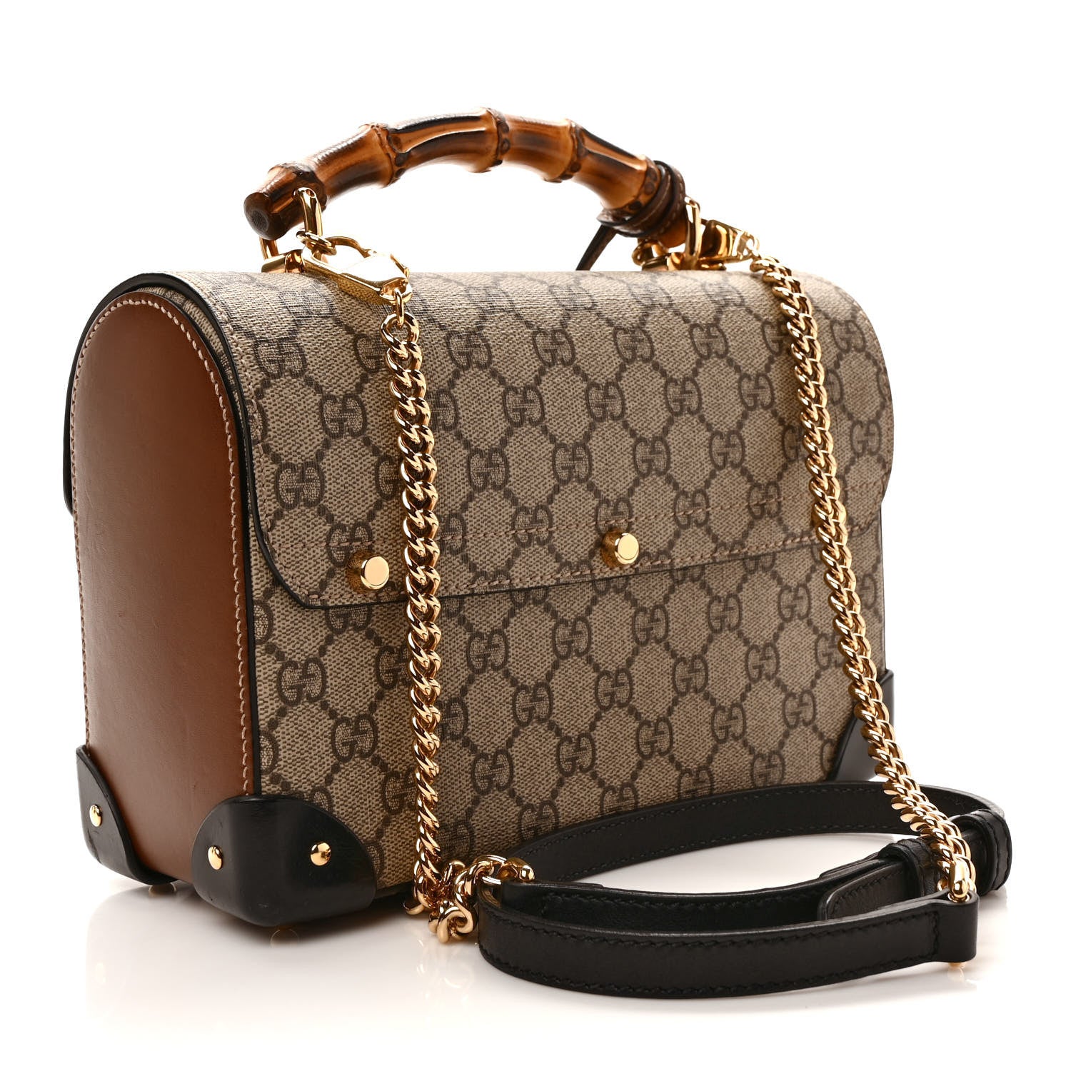 Gucci GG Supreme Monogram Small Padlock Bamboo Shoulder Bag Beige Black Cuir 3 of 9