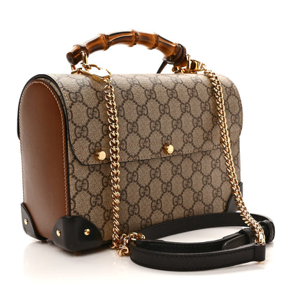 Gucci GG Supreme Monogram Small Padlock Bamboo Shoulder Bag Beige Black Cuir 3 of 9