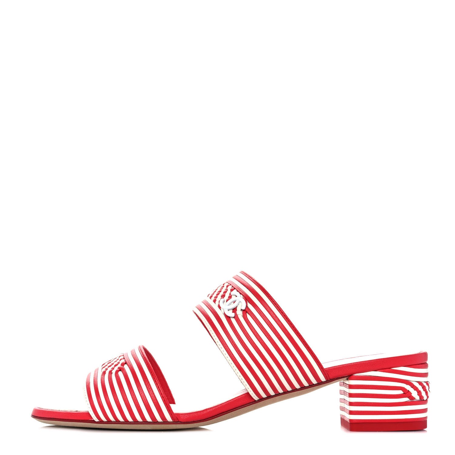 Chanel Lambskin Braided CC Sandals 38.5 White Red 1 of 10