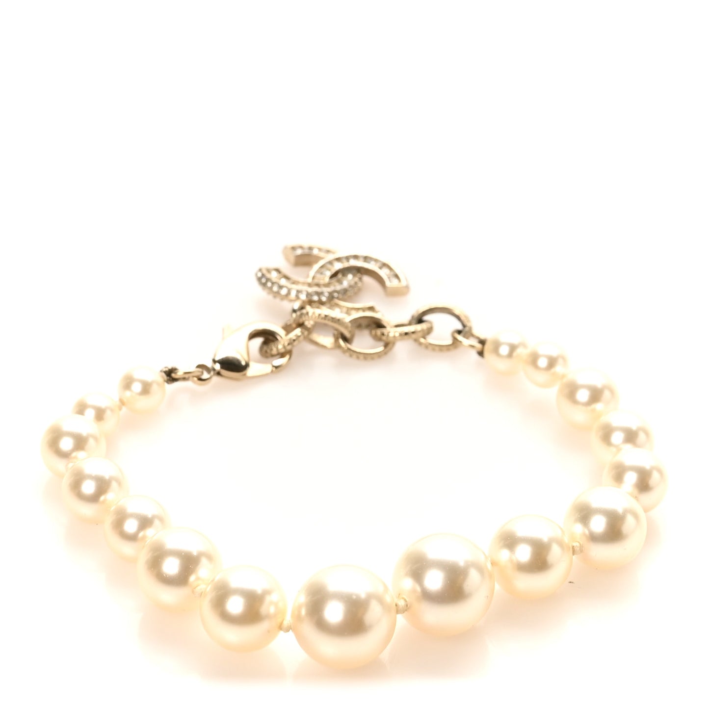 Graduated Pearl Crystal CC Bracelet Gold