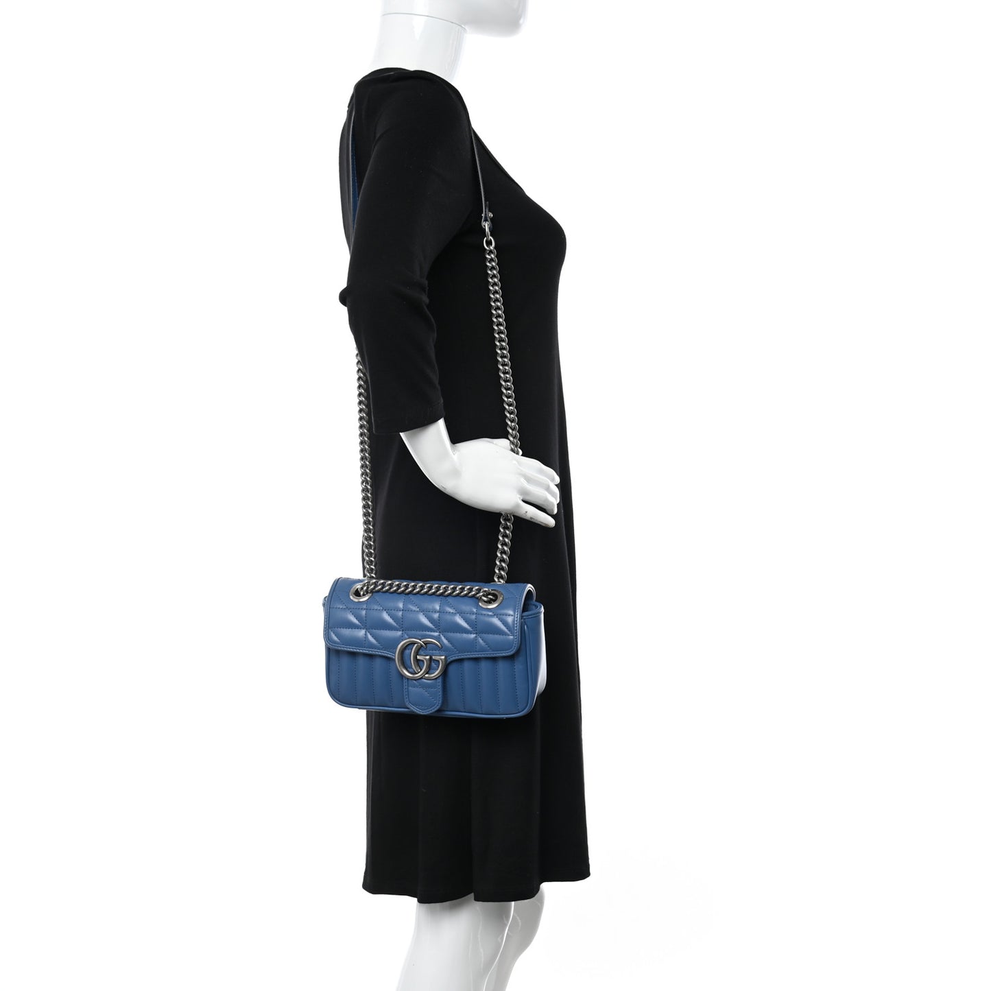 Calfskin Matelasse Aria Mini GG Marmont Shoulder Bag Clear Blue