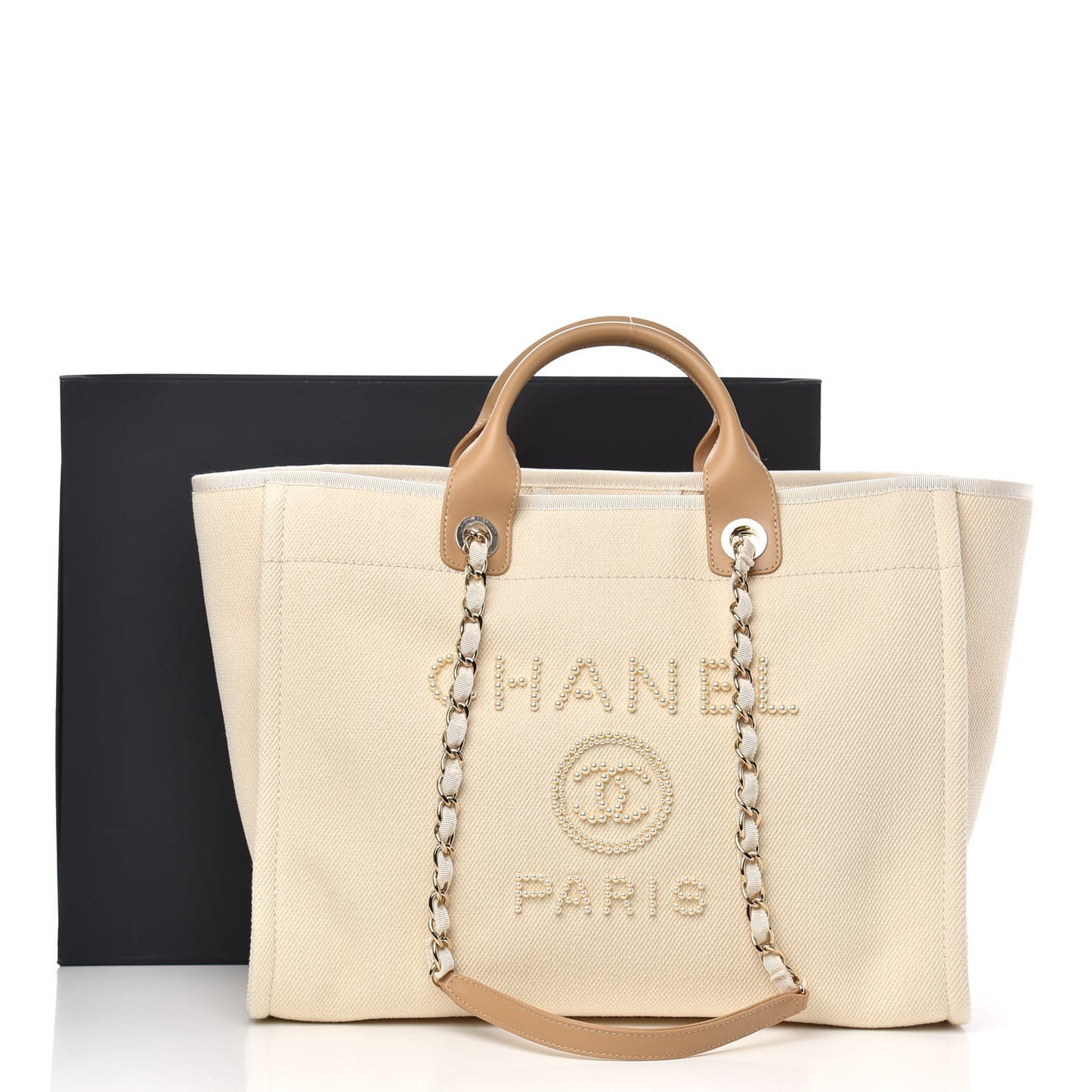 Canvas Pearl Medium Deauville Tote Ecru Beige