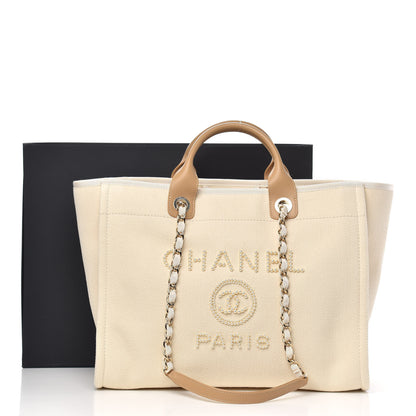 Chanel Canvas Pearl Medium Deauville Tote Ecru Beige 11 of 11