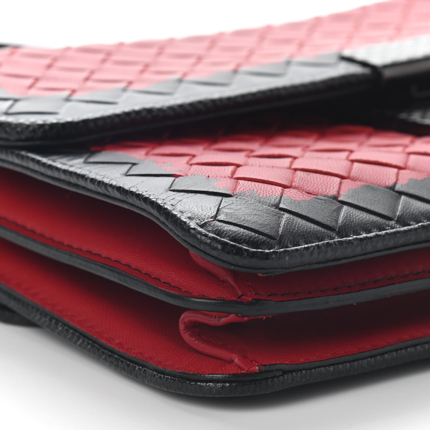 Bottega Veneta Nappa Intrecciato Glass Shoulder Bag Red Black 6 of 7