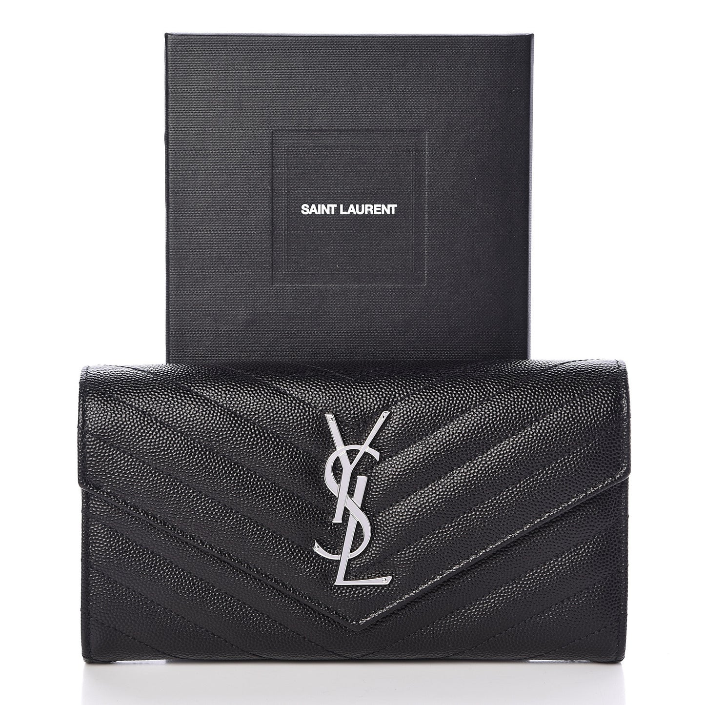 Grain De Poudre Matelasse Chevron Monogram Flap Wallet Black