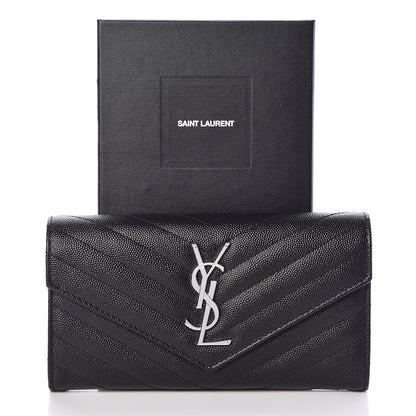 Saint Laurent Grain De Poudre Matelasse Chevron Monogram Flap Wallet Black 7 of 7