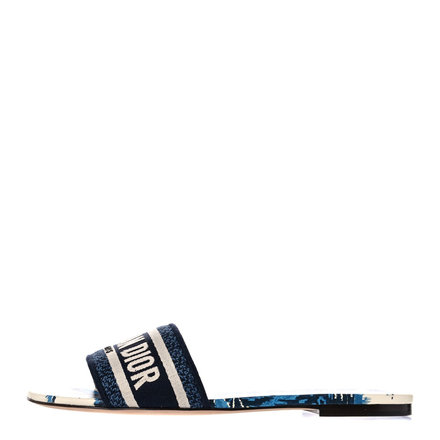 Canvas Palms Embroidered Dway Flat Slide Sandals 40.5 Indigo Blue