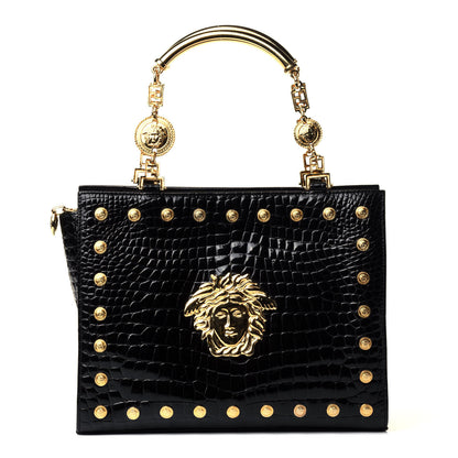 Versace Croc Stamped Patent Medusa Shoulder Bag Black 1 of 4