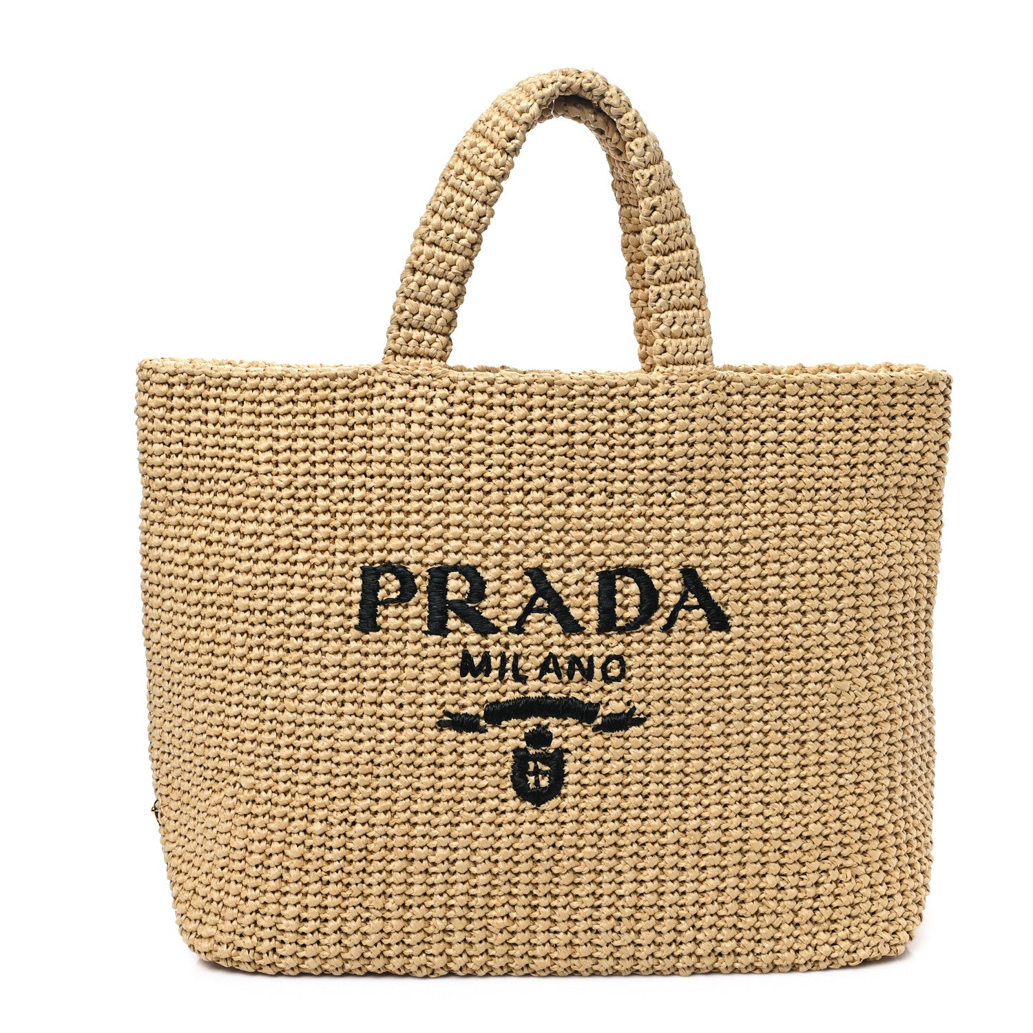 Prada Yarn Raffia Effect Crochet Embroidered Logo Tote Naturale 1 of 9