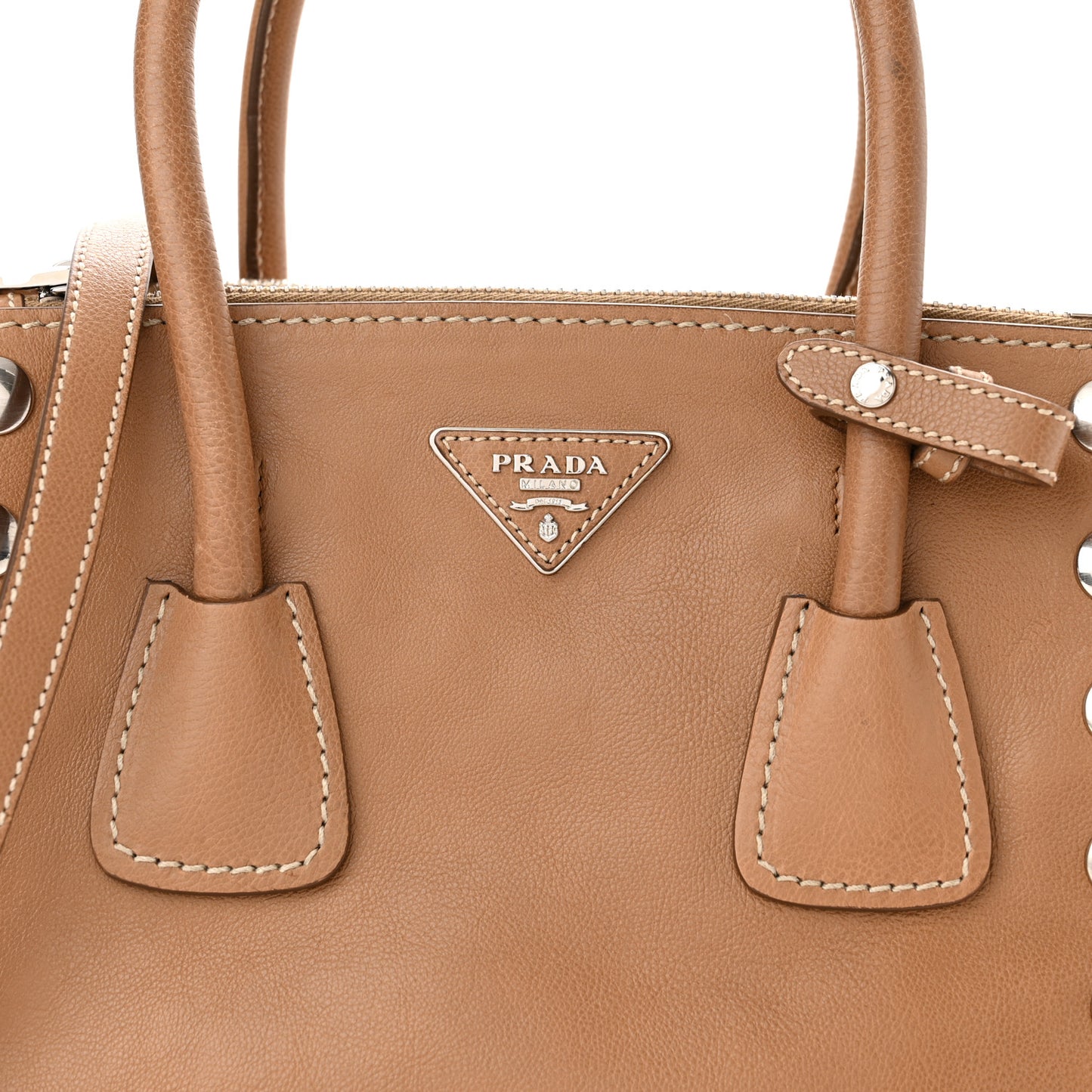 Glace Calf Studded Twin Pocket Tote Caramel