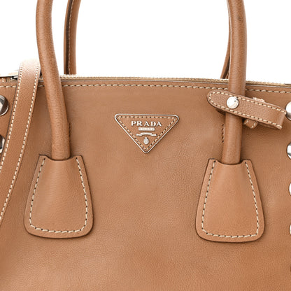 Prada Glace Calf Studded Twin Pocket Tote Caramel 7 of 11